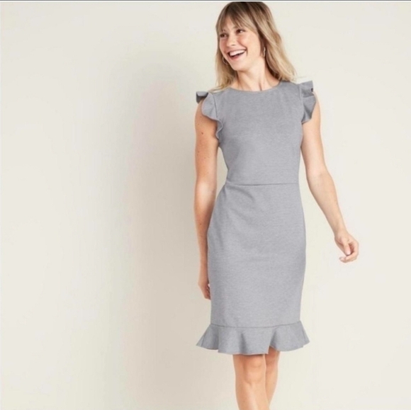 Old Navy Dresses & Skirts - Old Navy Women's Dress  Ruffled Cap Sleeves & Hem Heathered Grey Size Large